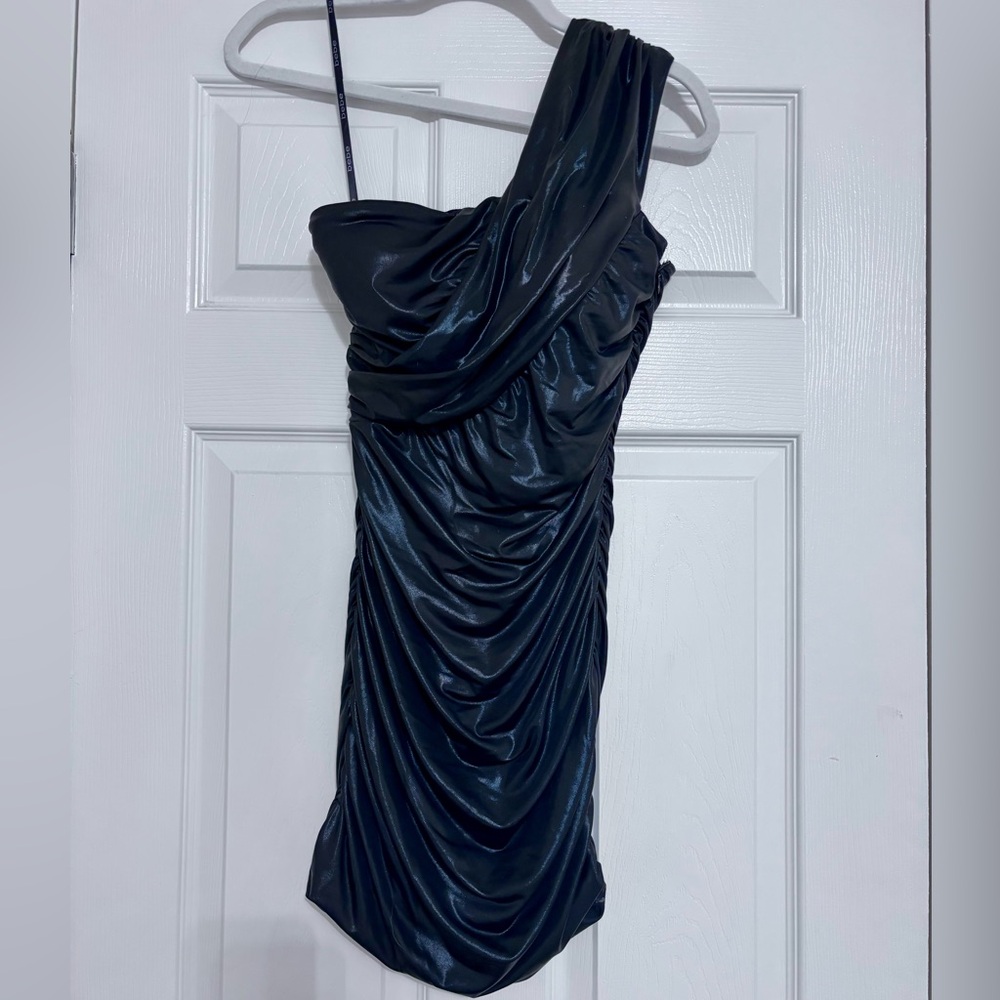 Bebe shiny black one shoulder bodycon dress